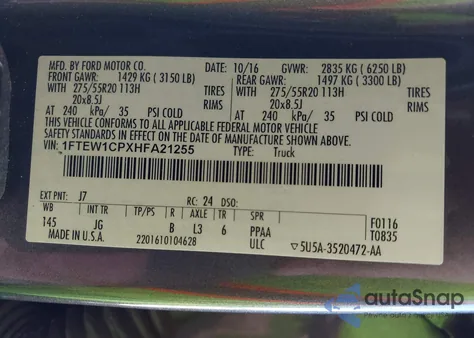 2017 Ford F-150 Xl from USA, damaged, VIN 1FTEW1CPXHFA21255